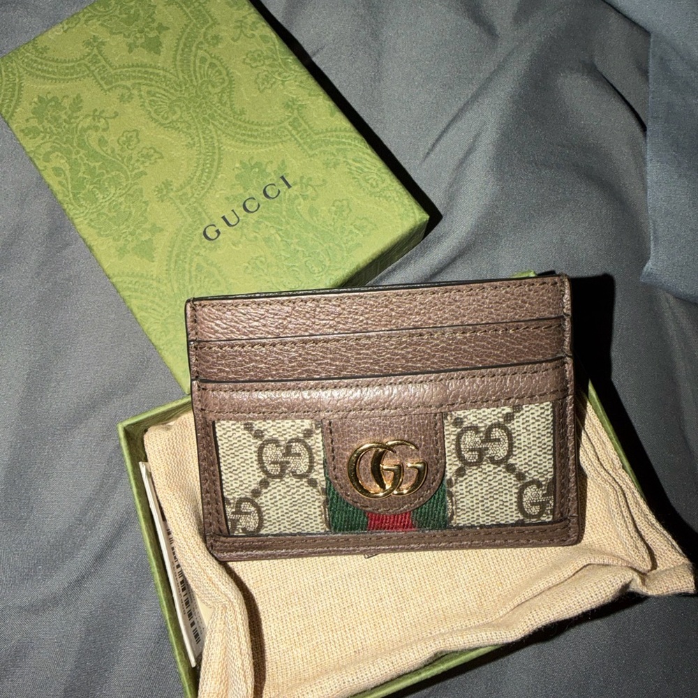 Gucci Brown and Beige GG Card Holder